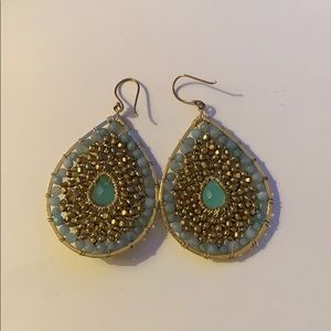Blue and gold beaded earrings